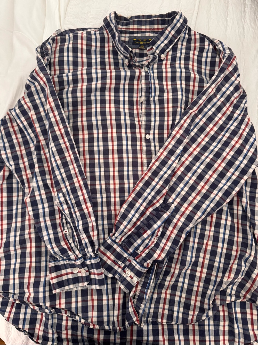 Club Room Men's Navy, White & Red Plaid Button-Down Shirt